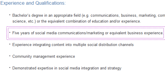 Experience needed for social media marketing job